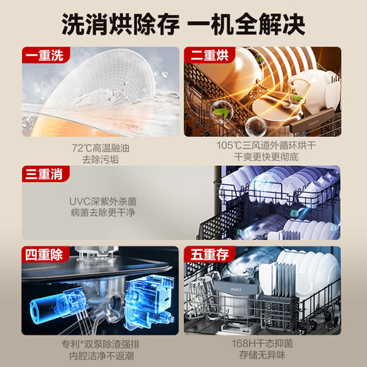 VATTI (VATTI) embedded 14 sets of small size under-stove dishwashers, household appliances, upgraded version iE7Pro deep ultraviolet disinfection, hot air drying, can be installed under the stove, 14 sets of new ones under the stove, first-class water efficiency iE7pro