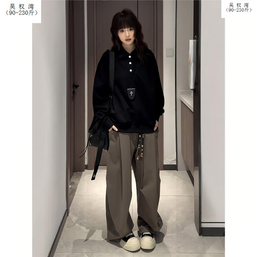 Wu Quanwan cleanfit black henley collar shoulder sweatshirt for men and women, long-sleeved polo shirt, American heavyweight inner layering shirt, black upgraded version black upgraded version M