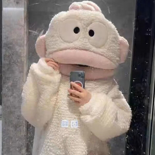 He Jiagong Ugly Fish Parent-child Children's Pajamas A Women's Autumn and Winter Coral Velvet Thickened and Velvet One-piece Couple Home for Boys and Girls White Ugly Fish One-piece Thickened and Velvet Version XL -120-160Jin Jin is equal to 0.5 kg