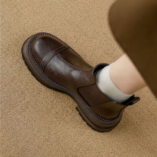 Belle Thick Soled Chelsea Women's Boots 2025 Autumn and Winter New British Style Martin Boots Women's Popular Short Boots This Year Dark Brown Single Liner 37