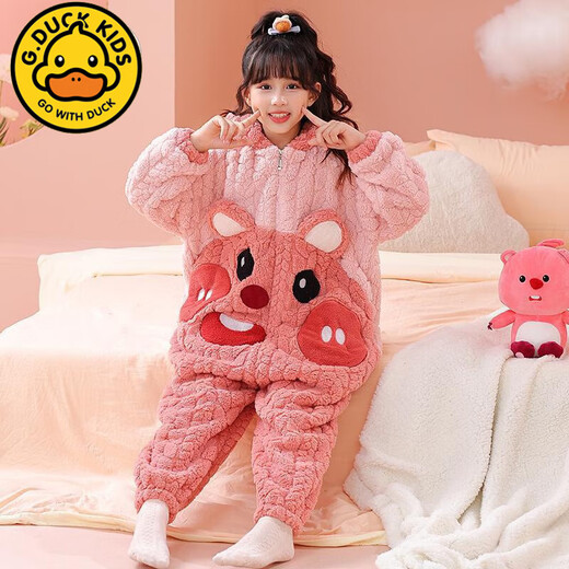 G.DUCKKIDS2024 Autumn and Winter Children's One-piece Pajamas Coral Velvet Hooded Cartoon Girls' Sleeping Bags for Big Children and Girls Home Clothes KYM One-piece Velvet-226 Egg Boy One Size 12