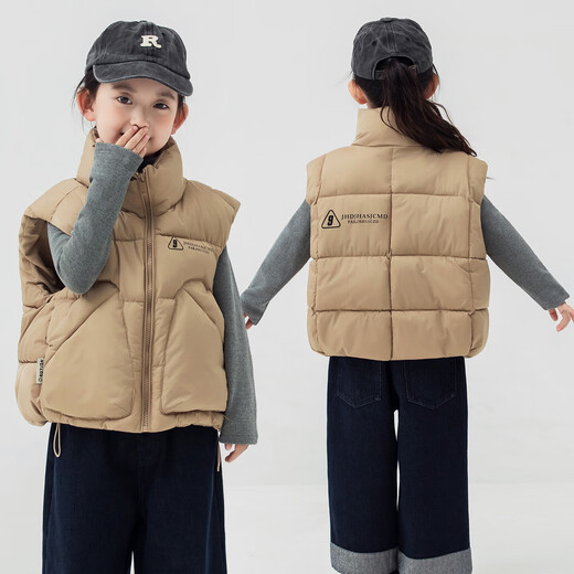 Children's down cotton vest autumn and winter new style boys and girls thickened warm vest baby outer vest jacket trendy black 140 height 125-135cm/weight 50-65Jin Jin equals 0.5 kg