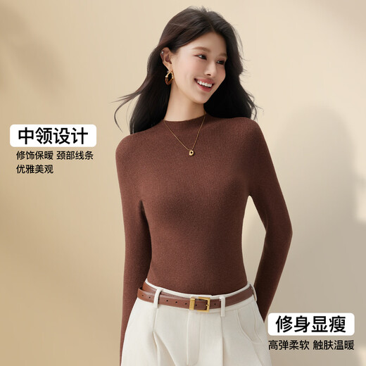 Catman 2025 new seamless knitted sweater for women, mid-high collar pullover black bottoming shirt with slim warm sweater top