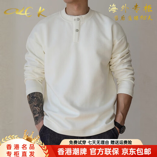CKEY high-end brand sweatshirt men's spring and autumn American heavy-weight long-sleeved T-shirt Henry collar solid color casual bottoming shirt for men black official selection M 100-120Jin Jin equals 0.5 kg