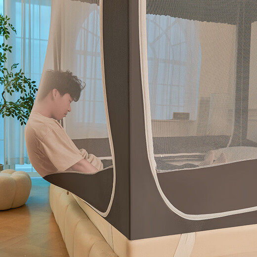 Fantasy new baby anti-fall mosquito net strong blackout princess bedroom home bed curtain integrated thickened bracket cover type elegant purple full bottom removable bed sheet + splicing-free thickened bracket + five-sided shading 1.2m bed width 120cm long 200cm high 17