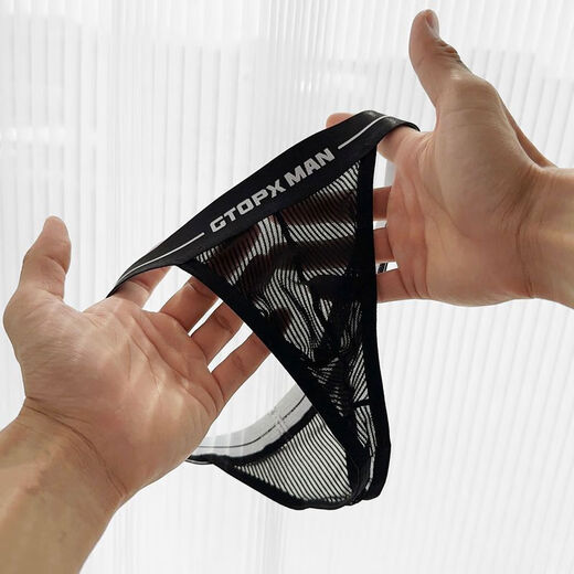 GTOPX MANGTOPXMAN 2-pack men's underwear thong single sexy low-waisted mesh thin ice silk solid color triangle black + white L