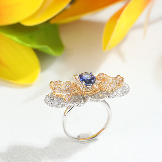 Huajin 18K gold luxury sapphire and diamond ring 1.38ct