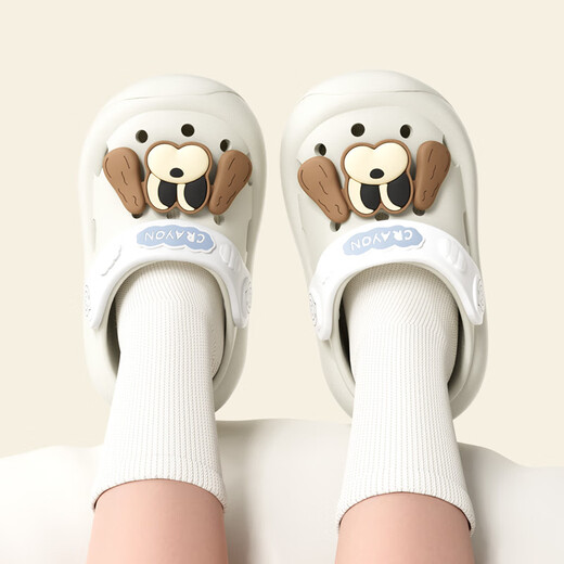 Babycrayon puppy hole shoes children's slippers girls indoor and outdoor wear home baby girl anti-collision cute beige puppy 15 cm inner length_suitable for foot length 14.5cm