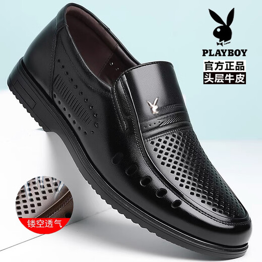 Playboy Sandals for men 2025 summer new middle-aged hollow casual black four-season model [9922] pointed toe 37