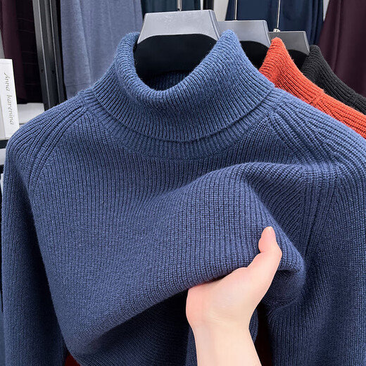 Pure wool turtleneck sweater for men in autumn and winter solid color bottoming shirt thickened warm knitted bottoming shirt for men GOK2027 black 2XL recommended 160-175Jin Jin equals 0.5 kg