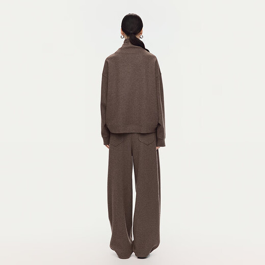 AUM (AUM) easy suit AUM 2025 winter new sesame dot jacquard knitted sweatshirt straight pants light brown bottoms XL