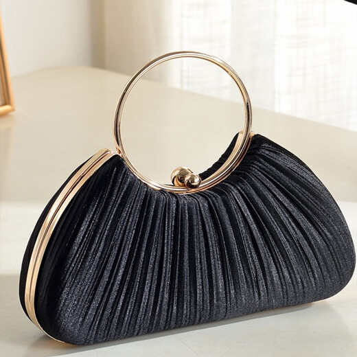 Yunshun handbag socialite high-end pleated bag 2025 new dinner cheongsam bag dress hand crossbody bag pleated evening bag apricot 23*6*19CM