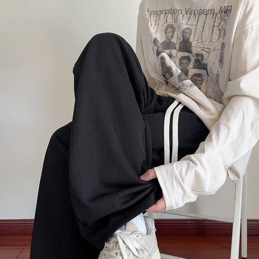 MMOPTOP Drape Straight Casual Pants Men's Autumn and Winter Loose Wide Leg Trendy Casual Sports Sweatpants MXXK101 Black XL