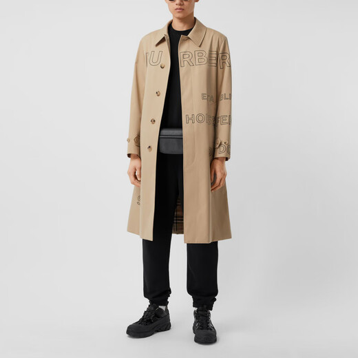 Burberry (BURBERRY) New Year's gift Burbrry letter printed mid-length casual windbreaker for men, honey color, honey color, same style for men and women, one size 52