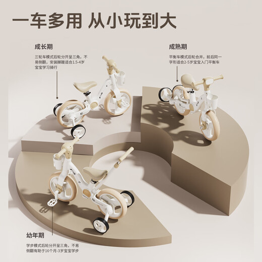 Magmeng children's tricycle bicycle balance car bicycle 0-1-3 years old baby stroller stroller baby walking artifact pink top with push rod + foam silent wheel + music light + adjustable seat