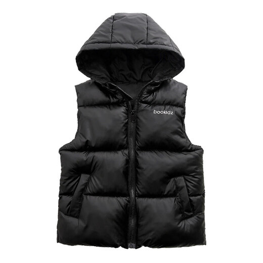 Autumn and winter children's cotton vest boys and girls hooded vest baby new disposable children's waistcoat outer wear black 160 recommended height below 150cm.