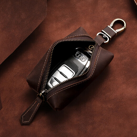 Goldlion Genuine Leather Multifunctional Key Bag Men's Mini Waist Bag Large Capacity Car Key Storage Bag Zipper Coin Purse Coffee-Coin Key Bag