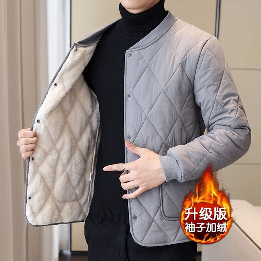 Men's short velvet and thickened liner cotton-padded jacket for autumn and winter, small cotton-padded jacket for inner wear, casual warm cotton coat, black 2XL 135-153Jin Jin equals 0.5 kg