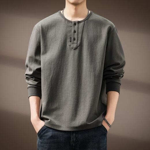 AX Armani broken code 2026 high-end American fashion brand retro Henry collar long-sleeved shirt for men in autumn heavy feeling loose green M suitable for 110-130Jin Jin equals 0.5 kg