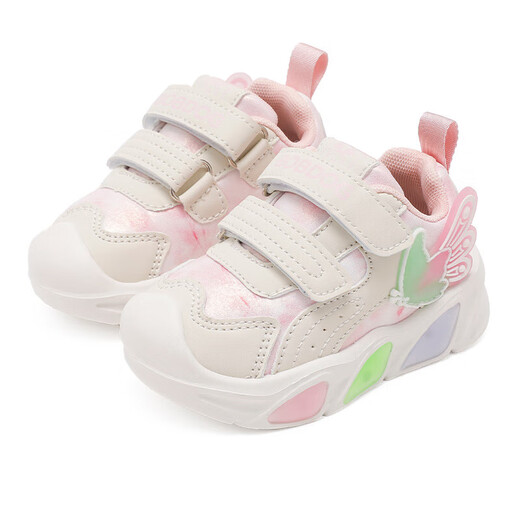 BOBDOG children's shoes for girls, flashing light shoes, autumn and winter children's functional shoes, light-up shoes for girls, toddler shoes, leather surface waterproof, m/light pink (autumn style leather surface) 23, suitable for feet 13.7cm long