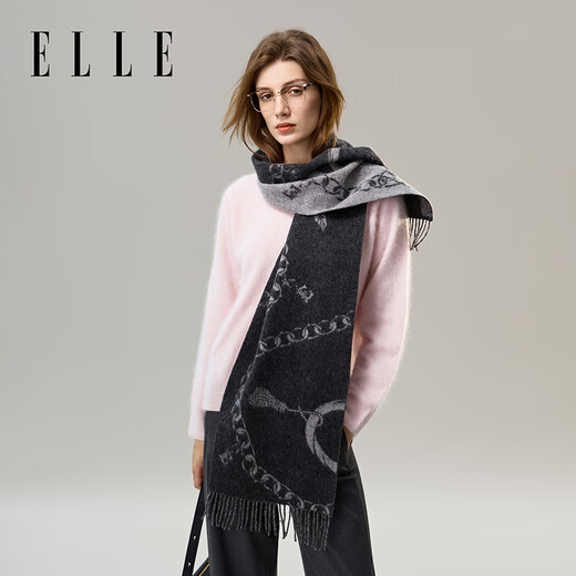 ELLE 100% sheep wool scarf for women autumn and winter fashion new warm jacquard dual-purpose scarf gift box