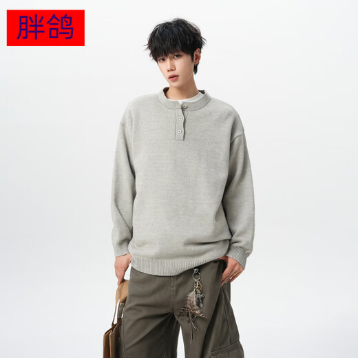 Fat Pigeon Fatty Large Size Henry Collar Sweater Men's Loose Lazy Feeling Lazy Style Knitted Sweater with Bottoming Shirt Dark Gray 5XL Recommended 200-230Jin Jin is equal to 0.5kg Can be worn