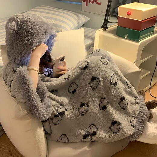 Yu Zhaolin pajamas suit girls plus velvet thickened pajamas women coral velvet gray kt winter new soft girl home clothes cloak