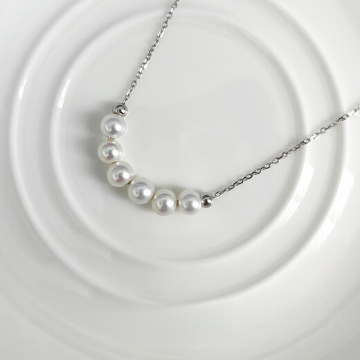 KHSK natural pearl smile necklace 999 silver niche simple freshwater pearl necklace clavicle chain gift gift natural pearl diameter 5-6mm total length 40+5cm