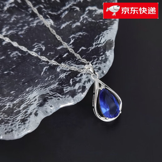 Fat Donglai same style tanzanite necklace retro style 925946 silver pendant drop-shaped inlaid blue zircon water wave chain single pendant