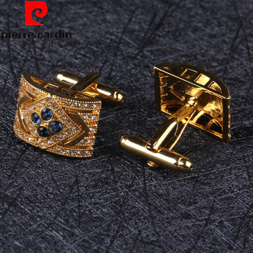 皮尔卡丹（pierre cardin）法国进口品质镀金深邃蓝袖扣男士简约法式衬衫袖钉西装袖口扣轻奢 深邃蓝勋爵袖扣