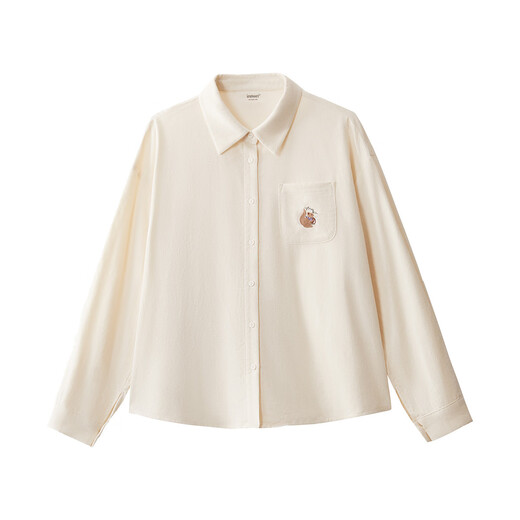 INMAN pure cotton simple commuter long-sleeved shirt for women 2025 autumn loose and versatile casual embroidered corduroy shirt beige S