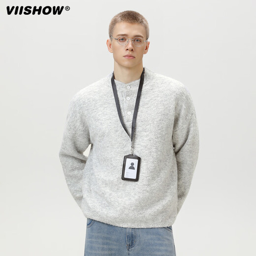 Viishow American Henry Collar Sweater Men's Autumn and Winter 2025 New Warm Sweater Jacket with Sweater Inside Carbon Gray XL
