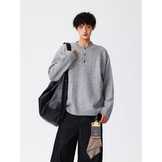 Twist Henry collar sweater for men in autumn and winter Korean style lazy long-sleeved top old money style pullover sweater jacket gray 2XL recommended 140-160Jin Jin equals 0.5 kg