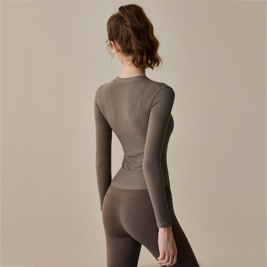 LULULOMDDW Pilates training clothes for women 2025 new fitness slimming yoga long-sleeved running quick-drying sports tops T-shirt women tea brown L (recommended 110-120 Jin Jin equals 0.5 kg)