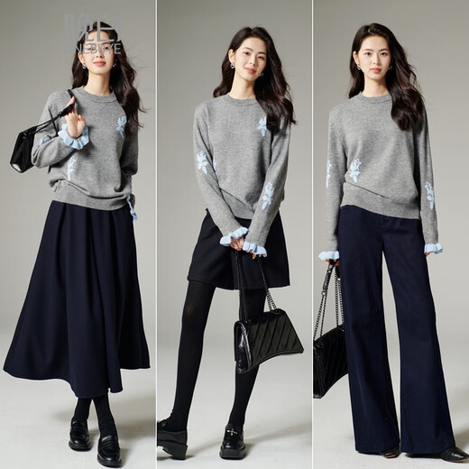 Late White New Product 2025 Autumn Gentle Age-Reducing and Younger Sweater Comfortable Loose Fashionable Versatile Knitted Sweater Women Gray M