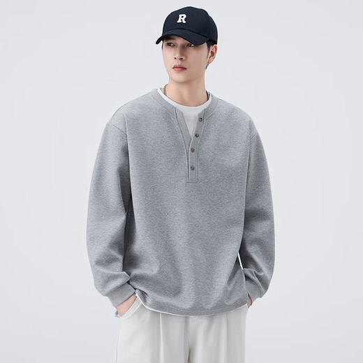 Funny Henry shirt fake two-piece Henry collar fake two-piece sweatshirt men's spring and autumn new loose American casual gray 6173 M 90115Jin Jin is equal to 0.5 kg