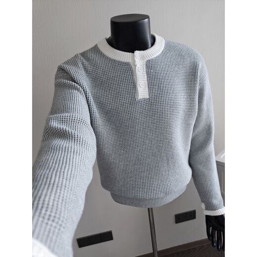 Cardano Warm Autumn Henry Collar Men's Bottoming Shirt with 2025 New Autumn and Winter Tops Handsome Waffle Sweater Men's Gray M _ It is recommended that 100Jin Jin is equal to within 0.5kg