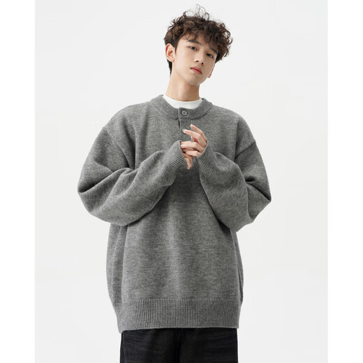 AX Armani American solid color Henry collar sweater for men in autumn and winter new trendy brand-style sweater casual warm couple outer light gray M