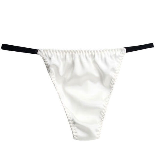 Silk low-waist men's underwear, personalized and trendy thong, mulberry silk stretch sexy double T-pants with U convex bag, white L