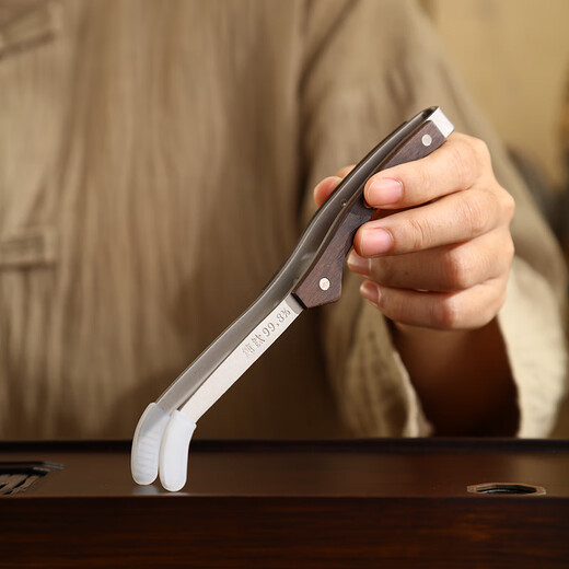 Bifa pure titanium tea clip tea spoon tea making tools tea set accessories high-end ebony tea cup tweezers cup washing holder tea set Ebony wood combined with pure titanium - curved handle tea clip + bamboo handle tea spoon