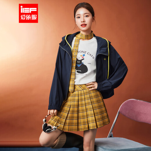 IEF/Aiyifu 2025 Autumn New Korean Fashion Casual Commuting Temperament Loose and Versatile Hooded Jacket Navy XS