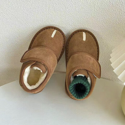 Bangboshi Children's Cotton Shoes 2025 Winter New Boys' Baby Shoes Girls' Velvet Warm Cotton Boots Children's Short Snow Boots Camel Size 26 Inner Length 17cm