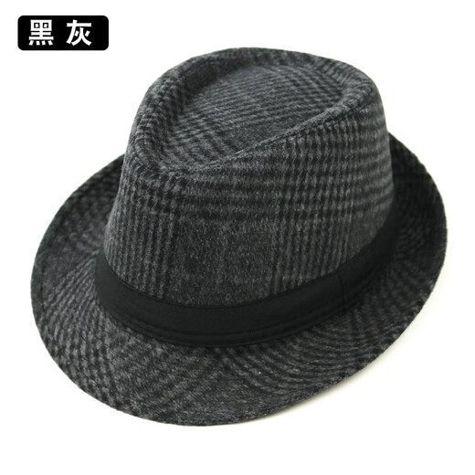 What a cool top hat for middle-aged and elderly men, high-end spring and autumn jazz hat, fashionable British plaid retro gentleman hat, plaid top hat, 2158 plaid top hat, black and gray, adult standard pier circumference 58cm