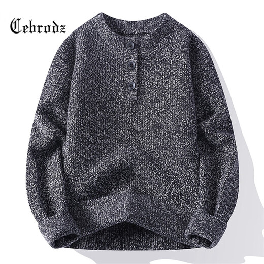 Cebrodz French sweater men's autumn and winter American retro Henry collar half-cardigan sweater warm tops sweater red 3XL
