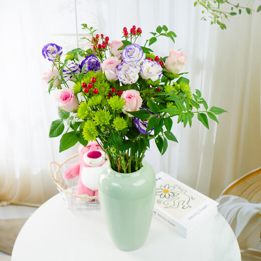 Jingdong Flowers (Zen Lotus Heart)-Kunming Flower Base Straight Hair Roses Lily Multi-head Bouquet Flowers Straight Hair Source