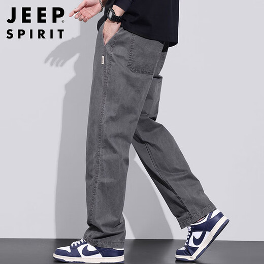 JEEP SPIRIT Jeep pure cotton casual pants men's autumn and winter loose straight pants men's workwear wide-leg pants gray XL