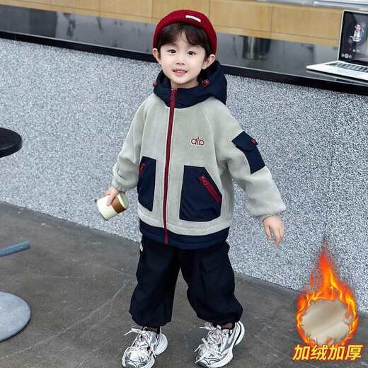 Boys' autumn and winter woolen sweaters, velvet thickened jackets, children's style jackets, 2025 new Austrian velvet tops, navy blue 120