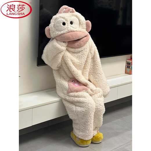 LangSha Ugly Fish Children's Pajamas Women's Winter Coral Velvet Thickened One-piece Boys and Girls One-piece Abstract Funny Home Clothes JD315 White Clown Fish One-piece Pajamas + Shoes 3XL 150Jin Jin is equal to 0.5kg -165Jin Jin is equal to 0.5kg