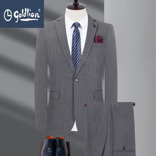GOLDLION G+ Goldlion Brand Wool Suit Men's Suit 2025 New Business Banquet Dress Suit No-Iron Gentleman Set Gray M 170