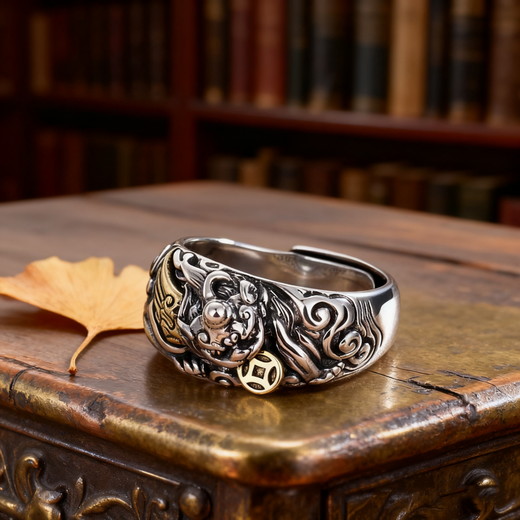 COASZE Lucky Pixiu Ring Men's Domineering Light Luxury Trendy Temperament Decoration Double Eleven Birthday Gift for Boyfriend and Husband Local Warehouse for Next Day Delivery-Pixiu Ring